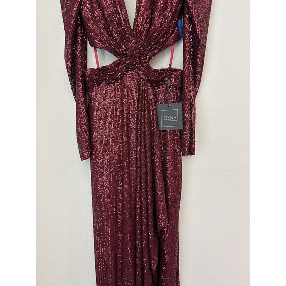 Ieena For Mac Duggal Wine Long Sleeves Sequin Evening Dress 26739 Size 2 - Picture 3 of 15